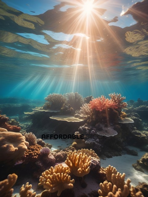 Coral Reef with Sunlight Shining Through