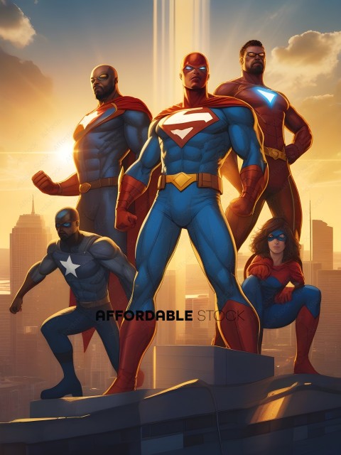 Superheroes in a group pose