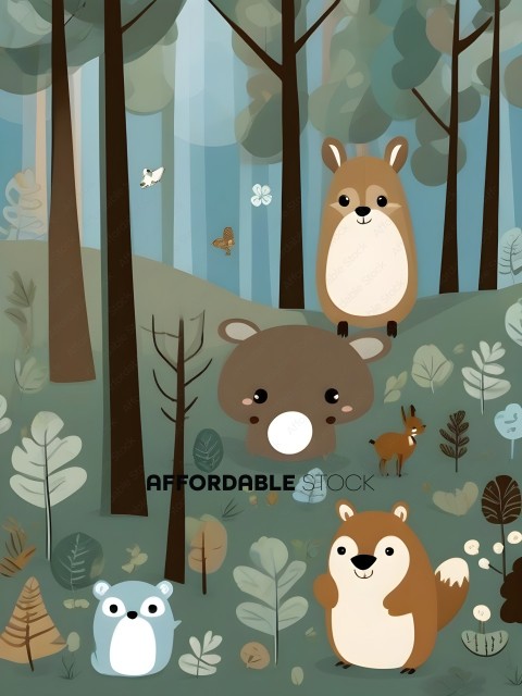 A group of animals in a forest