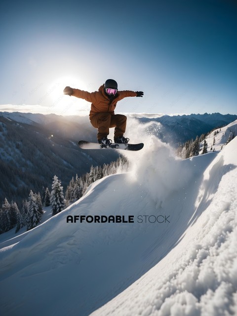 Snowboarder in mid-air on a snowy mountain