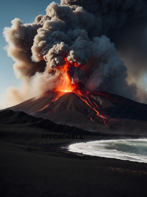 Volcano Erupting with Smoke and Fire