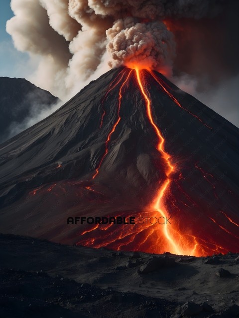 A Volcano Erupting with Orange Lava