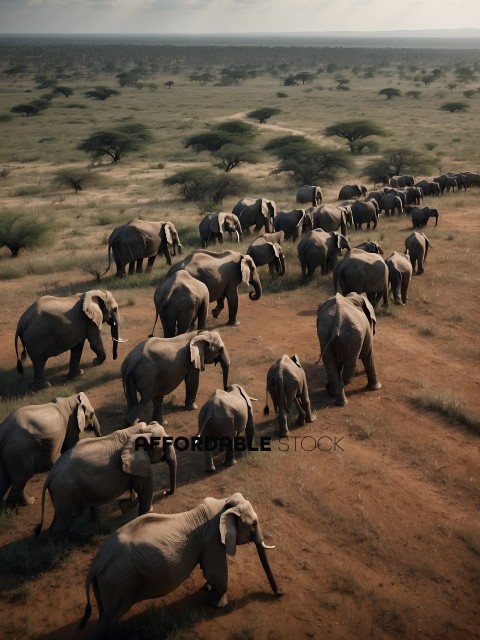 Herd of Elephants Walking Across a Field