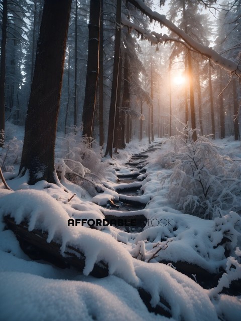 Snowy Pathway Through Trees