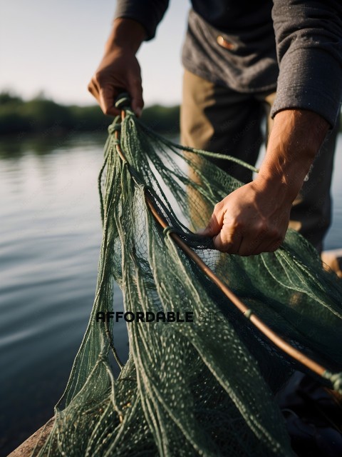 A person holding a net in the water