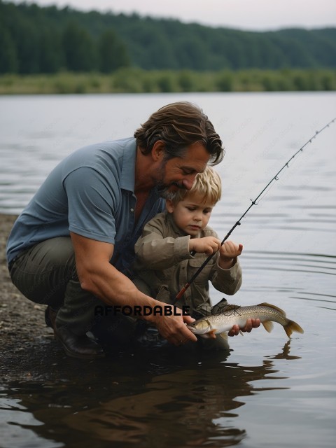 Man and child fishing together