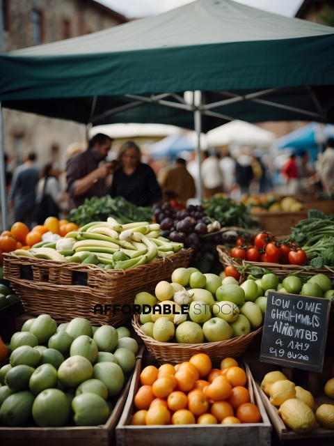 Fruit and Vegetable Market with People Shopping