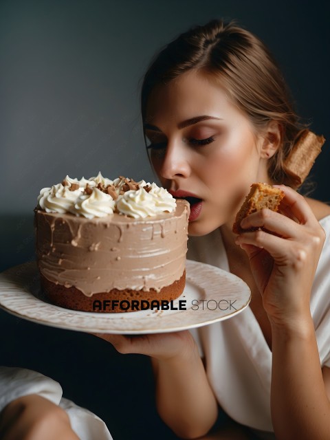 A woman eating a piece of cake