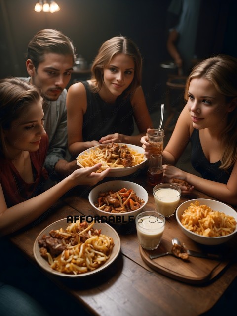Four friends enjoy a meal together