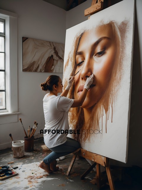 A woman painting a portrait of a woman