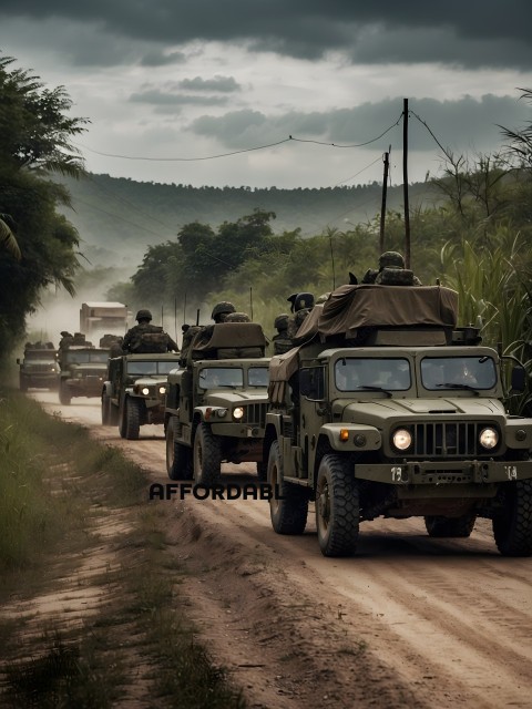 Military Vehicles on a Dirt Road