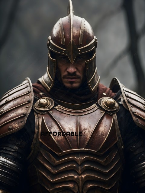 A man wearing a metal suit of armor