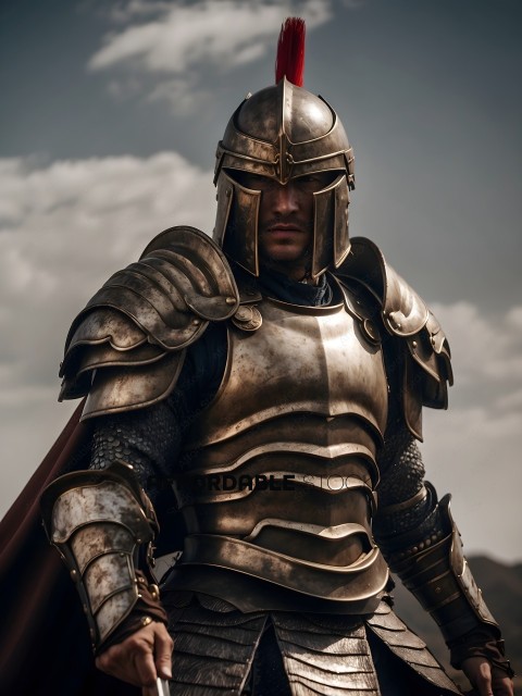 A man wearing a golden helmet and armor