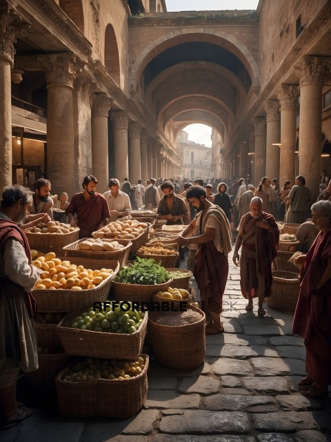 People shopping for produce in a marketplace