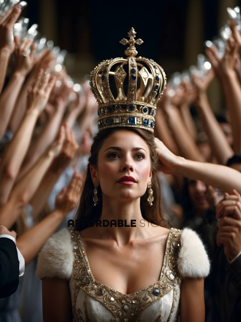 A woman wearing a crown and fur stole