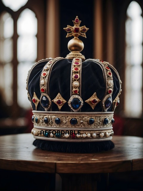 A Crown with Red, Blue, and Green Jewels