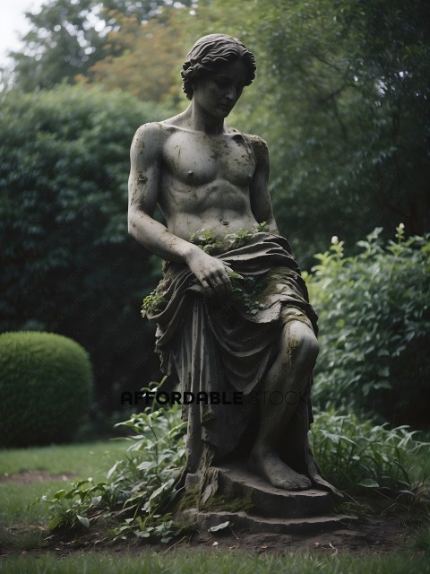 A statue of a man with a plant in his hand