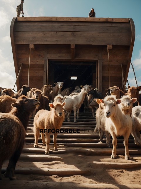 A herd of sheep on a set of stairs