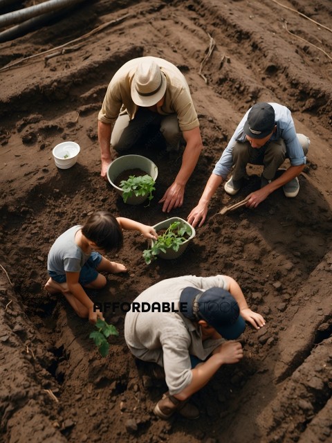 People planting seeds in the dirt