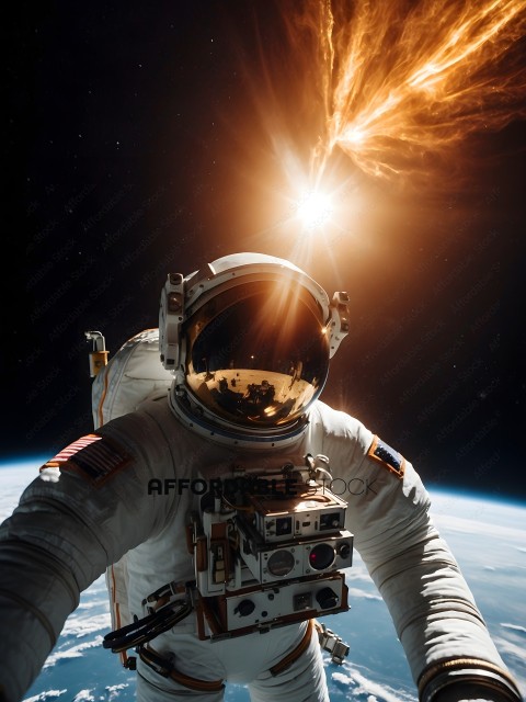 Astronaut in Space Suit with Earth in Background