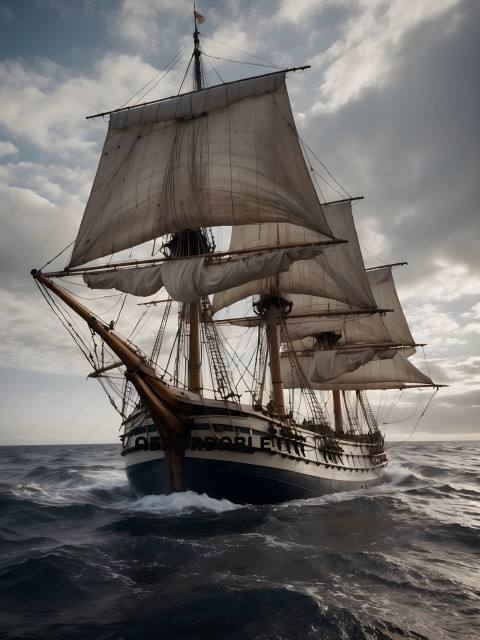 A large sailing ship with three masts