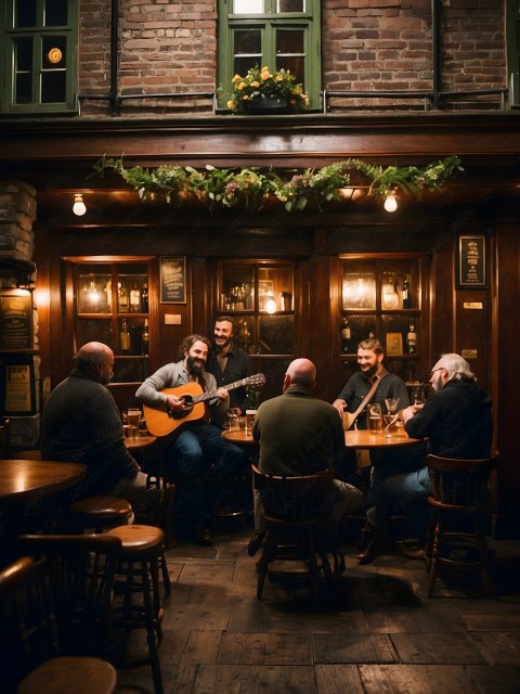 A group of men playing music in a bar