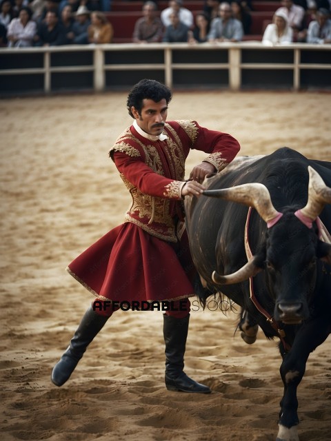 Man in Costume Riding Bull
