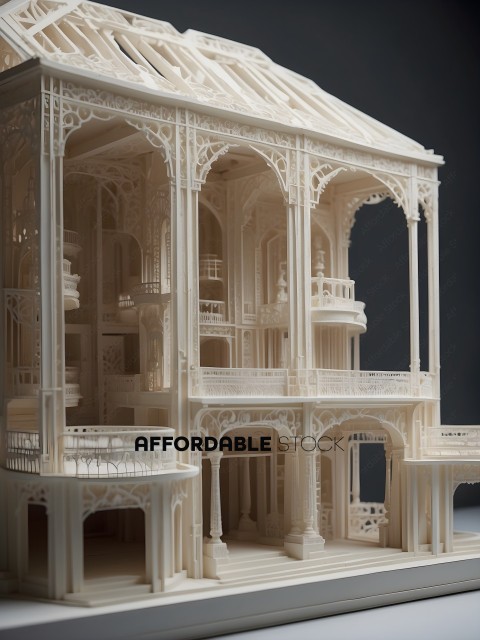 A model of a building with many windows and columns