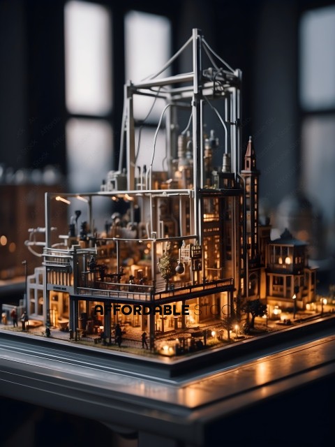 A model of a city with a large building