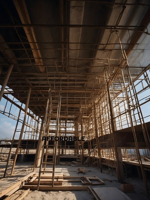 A view of a building under construction with scaffolding