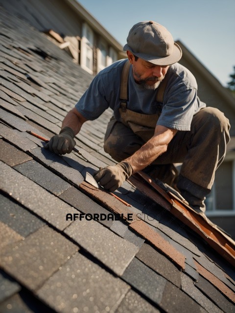 Man fixing roof with tools