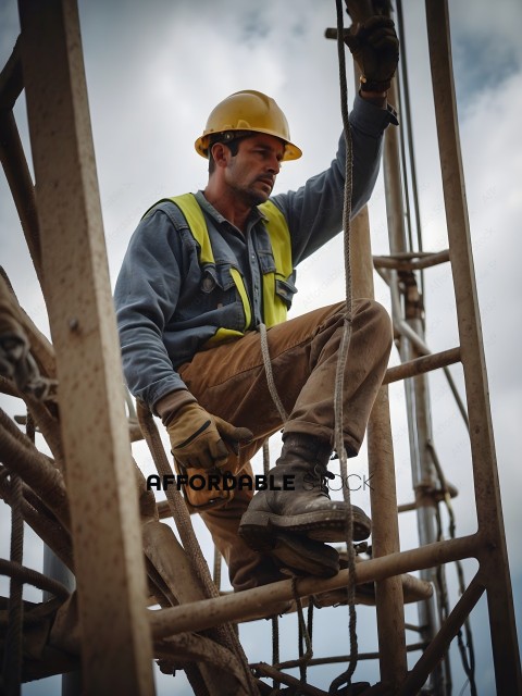 Construction Worker in Hard Hat and Vest