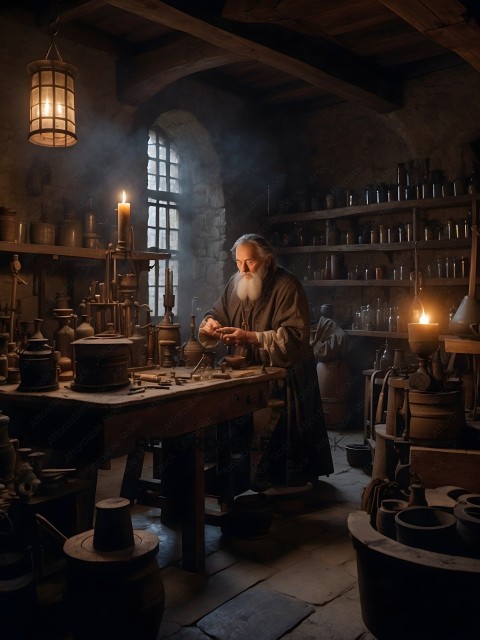 An old man working in a workshop