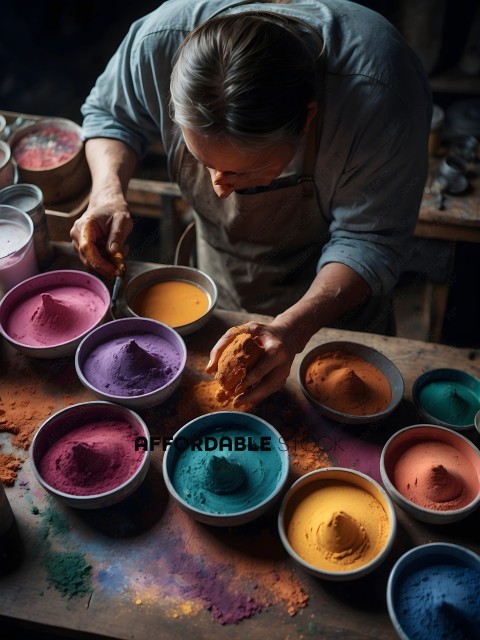 A person making colorful clay pots