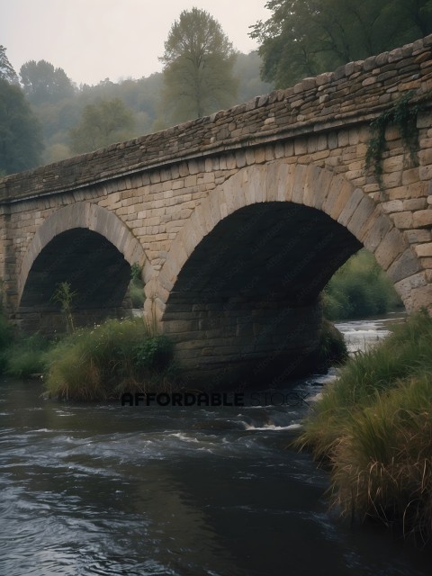 A bridge over a river with a stone arch
