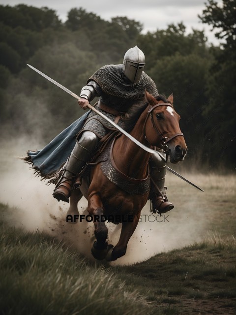 Knight on horseback with sword