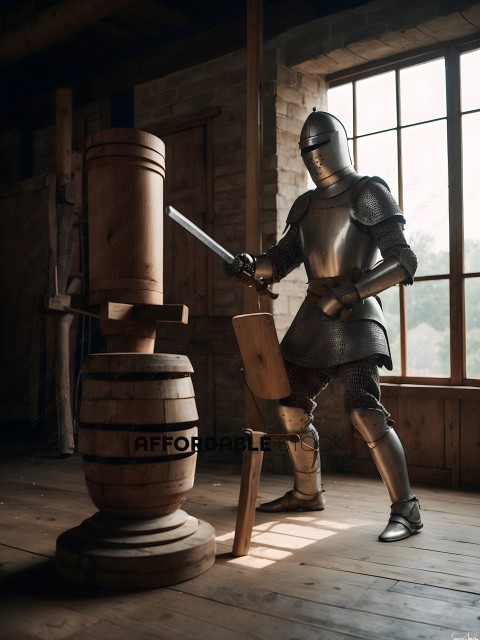 A man in a suit of armor is holding a sword