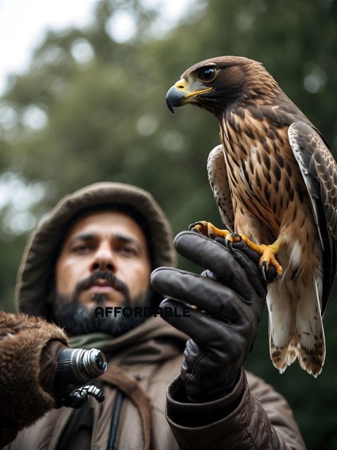 Man holding a hawk in his hands