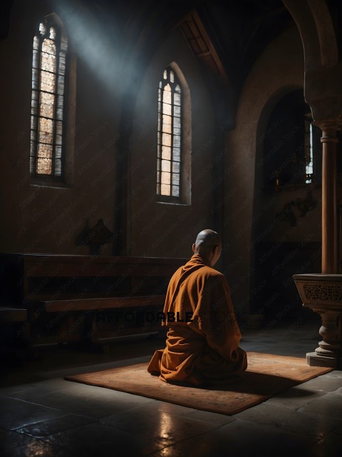 A Buddhist monk in a church