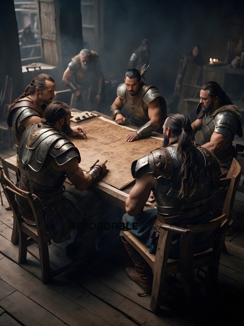Men in armor sitting around a table