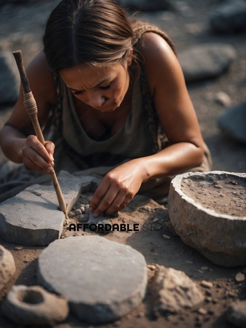 A woman making pottery on the ground