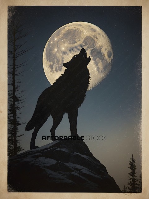 A black wolf howling at the moon