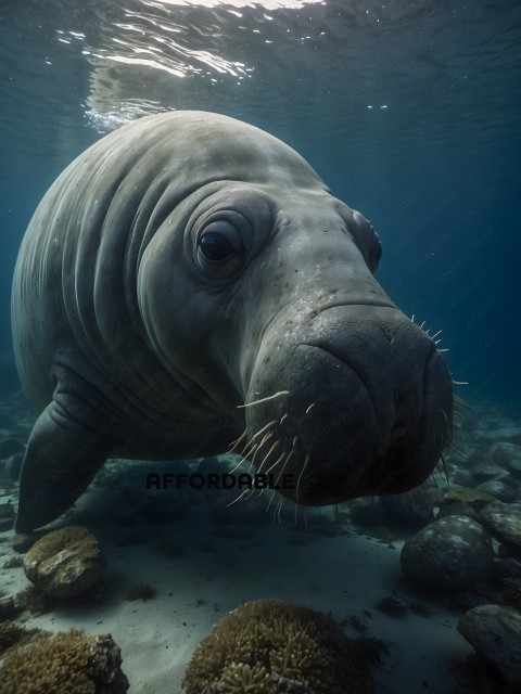 A large sea animal with a long snout and a pair of eyes