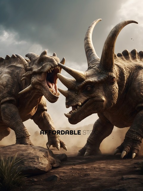 Two Dinosaurs Fighting