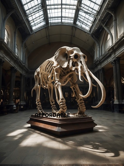 A skeleton of an elephant on display in a museum