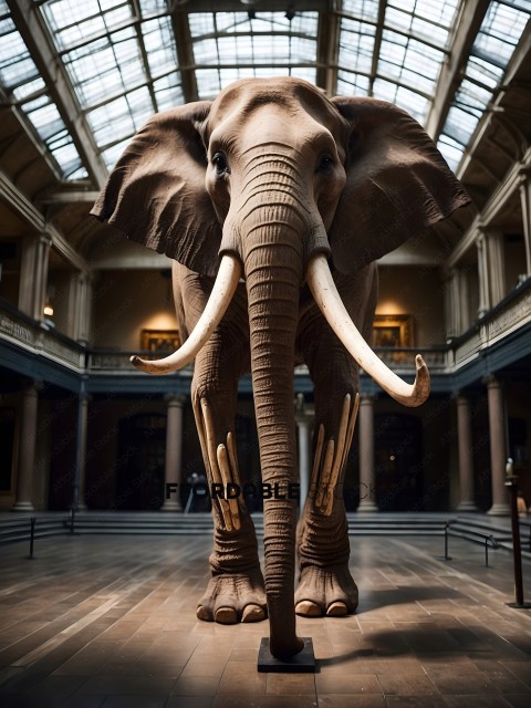 A life-size elephant statue in a museum