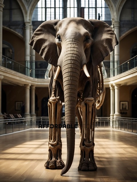 A life-size elephant sculpture in a museum