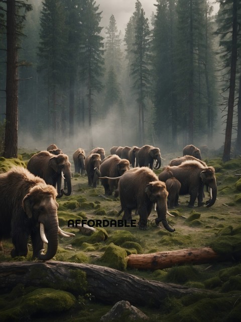 A herd of elephants in a forest