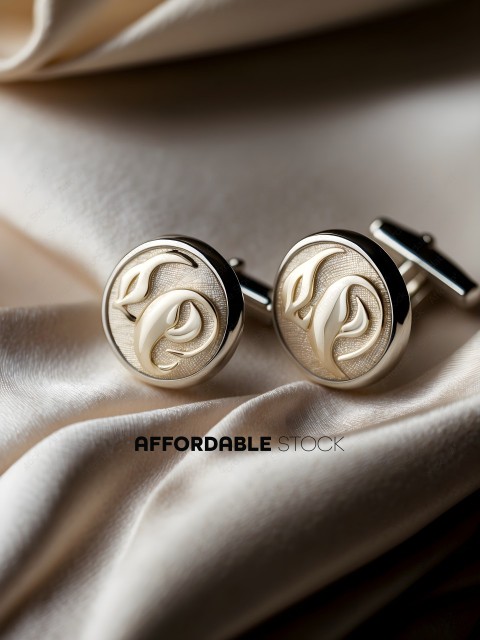 Silver and White Cufflinks with Design