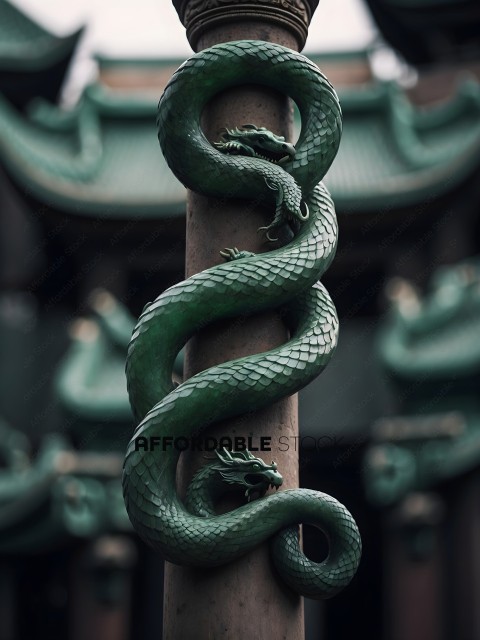 Green Dragon Sculpture on Pole